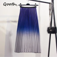 qooth summer gradient color skirt high waisted striped pleated skirts women casual midi long skirts streetwear qh1794