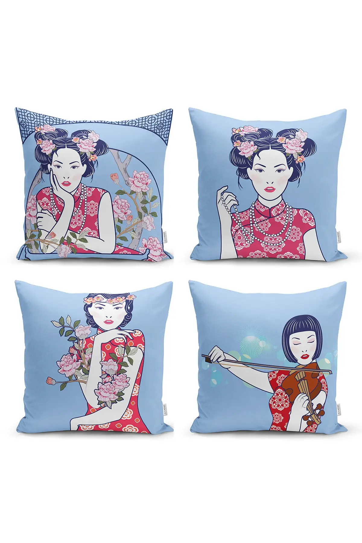 

Japanese Geisha Women Pattern 4 Pieces Cushion Decorative Sofa Pillow Cover Case Car Home Decor Throw Pillowcase Cotton Linen