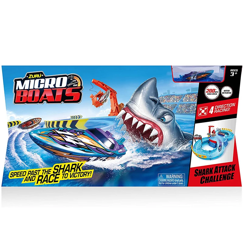 Zuru Micro Boats Racing Track Playset Water Toys for Kids Shark Attack Motorized Boat Boy Birthday Gift Orbital Ship Set Toys