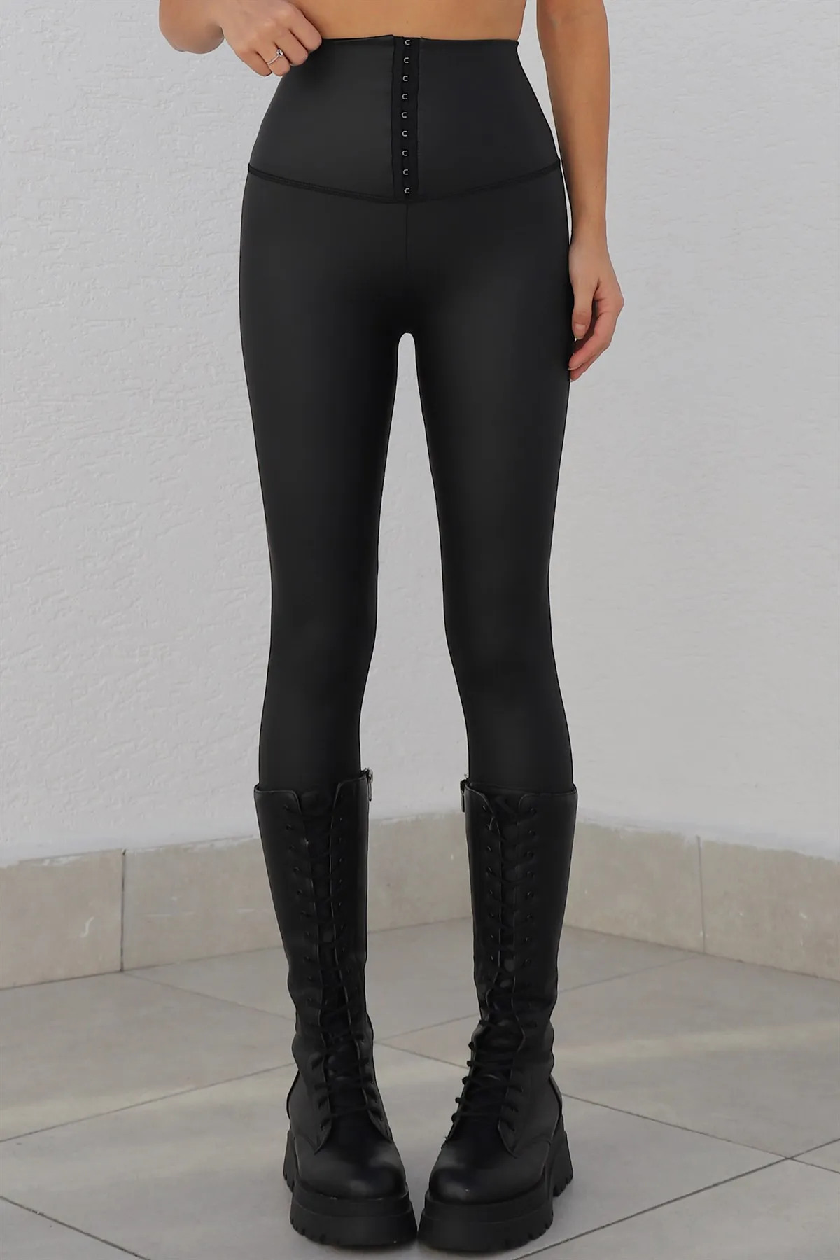 

Women High Waist Agraphed PU Leather Leggings Corset Style Firming Slimmer Winter Lycra Taight Black Pencil Pants Sexy Skinny
