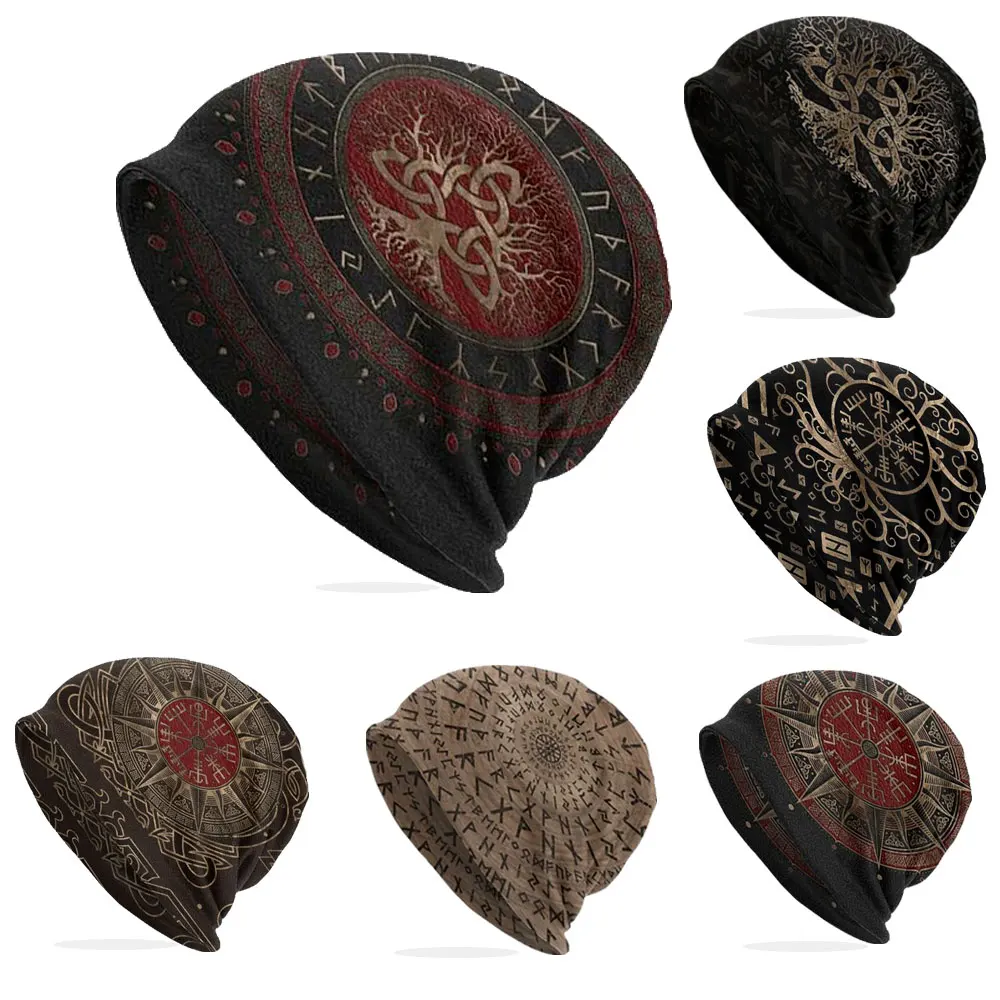 

Tree Of Life With Triquetra Futhark Viking Bonnet Hat Knitting Hats Autumn Winter Skullies Beanies Hats Men's Women's Warm Cap