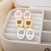 custom pet photo name earrings for women stainless steel coin engraved animal picture stud earring personality jewelry gift