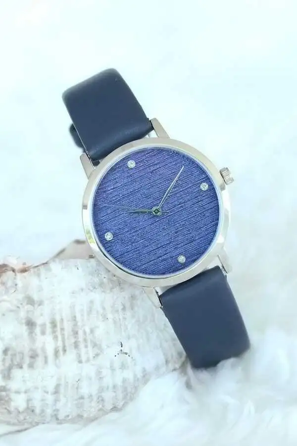 Темно синий кожаный шнур Серебряный Корпус Женские часы 442684081|Мужские