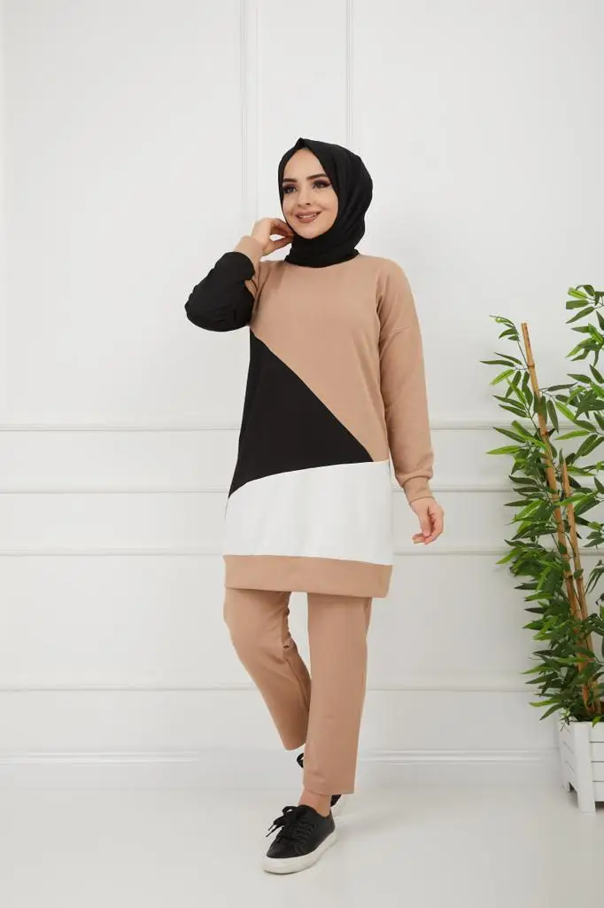 

Muslim Women's 2 Pieces Islamic Track Suit Hijab Long Clothing Turkish Cotton Arabic Fashion Turkey Abaya Comfortable Casual