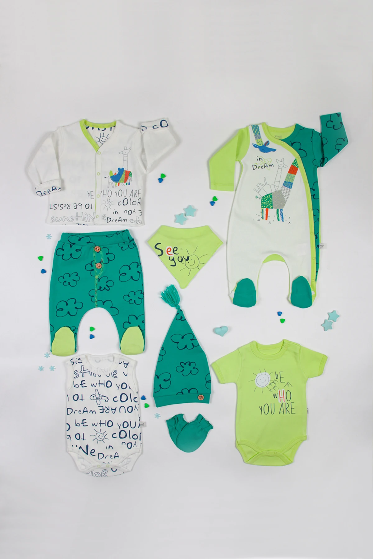 

Anteater, Elephant and Fox 8 Pieces Newborn Baby Boy Hospital Outfit Cotton