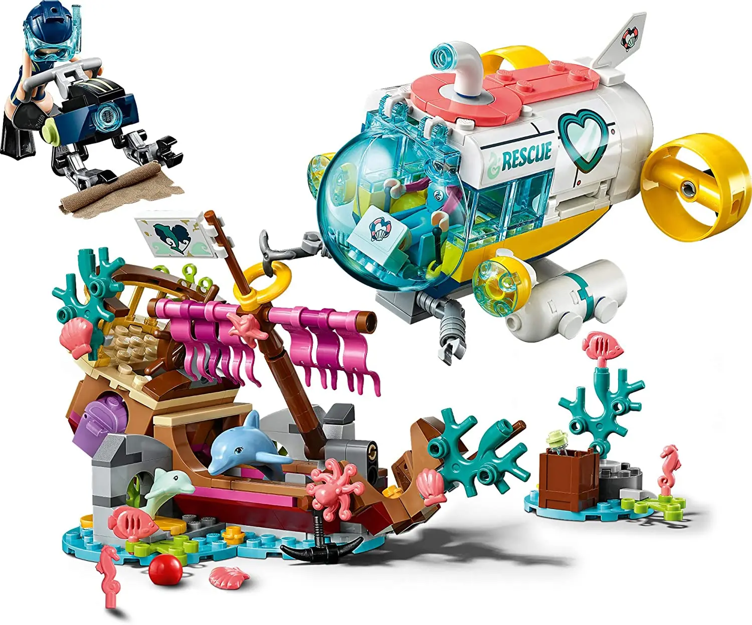 

LEGO Friends Dolphins Rescue Mission 41378 Building Kit with Toy Submarine and Sea Creatures, Fun Sea Life Playset with Kacey