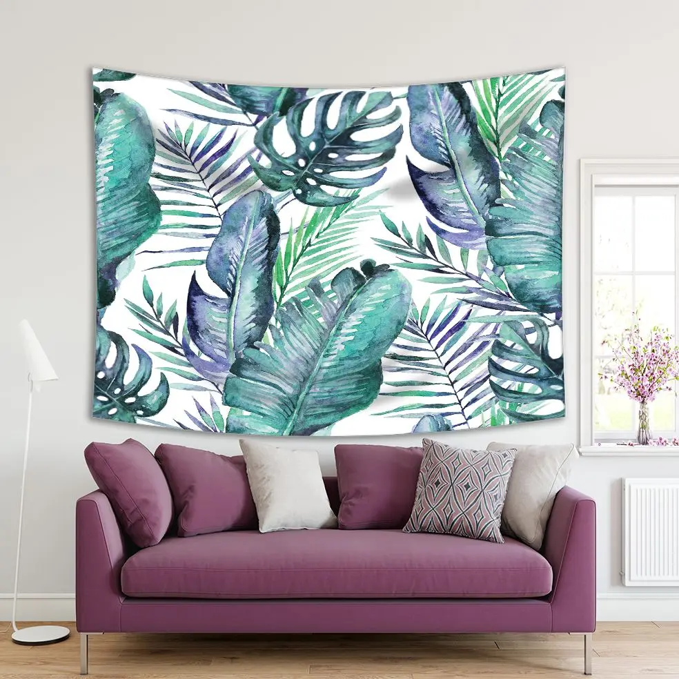Гобелен тропические пальмы и листья папоротника на белом фоне экзотическая