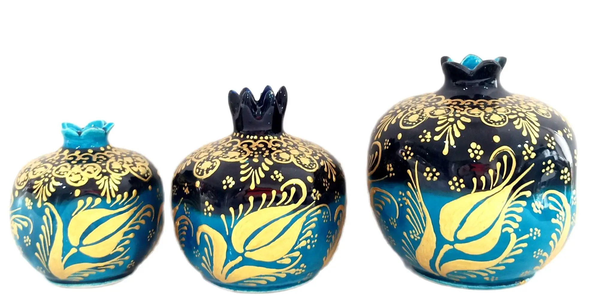 

Triple Pomegranate Set Special Design Handmade Tulip Patterned Ceramic 3 Piece Pomegranate Trinket
