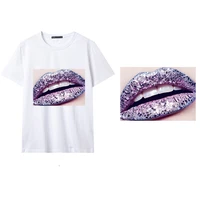 girls makeup lips iron on heat transfer printing patches stickers for clothes t shirt diy appliques washable patches wholesale