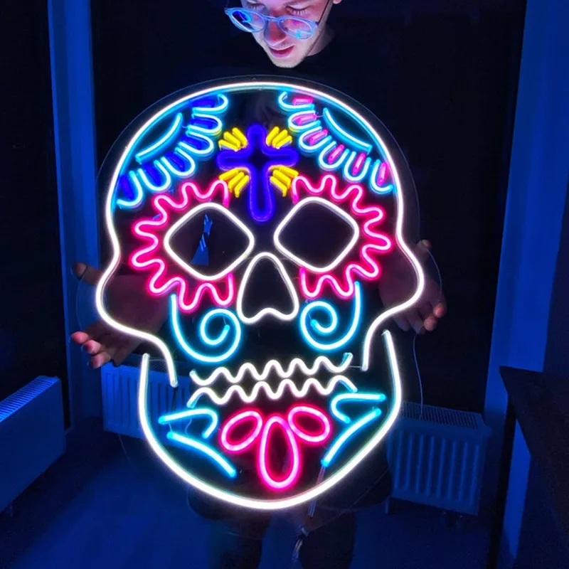 Calavera Neon Light Skull Custom Neon Sign Halloween Decor Modern Design Art Wall Decor Led Light Personalized Gift Night Lamp