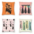 Чехол-подушка в скандинавском стиле с изображением милой черной кошки, домашний декор, мяу в стиле ретро середины века, Детские котята для дивана, гостиной