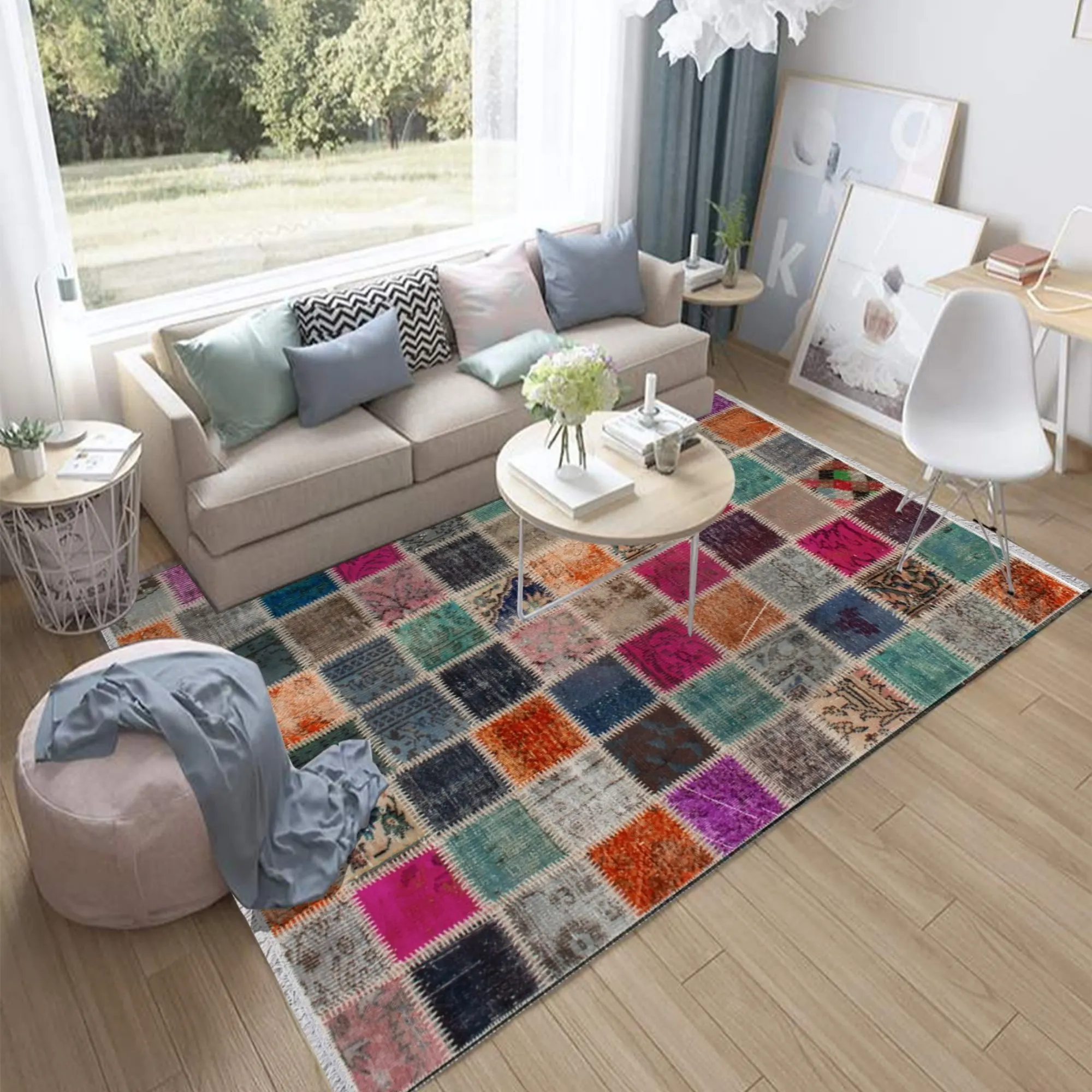 

Антискользящий моющийся современный коврик с кисточками, в стиле пэчворк