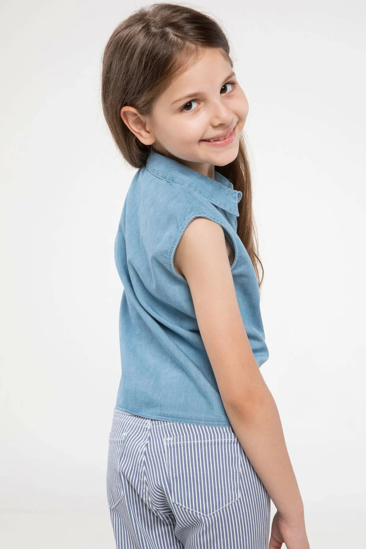 DeFacto/рубашка без рукавов с лацканами для девочек детская модная рубашка высокого