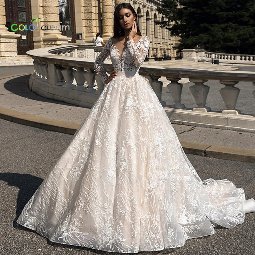 2019 свадебное платье A line vestido de novia с круглым вырезом|Свадебные платья| |