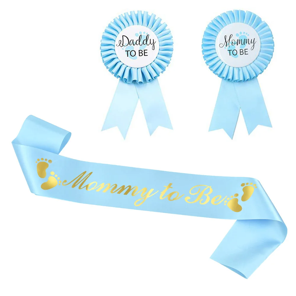 

Mommy to Be and Daddy to Be Badge Pins Sash Set Gifts for New Mom Dad Baby Shower Gender Reveals Party Decor Supplies Blue Pink