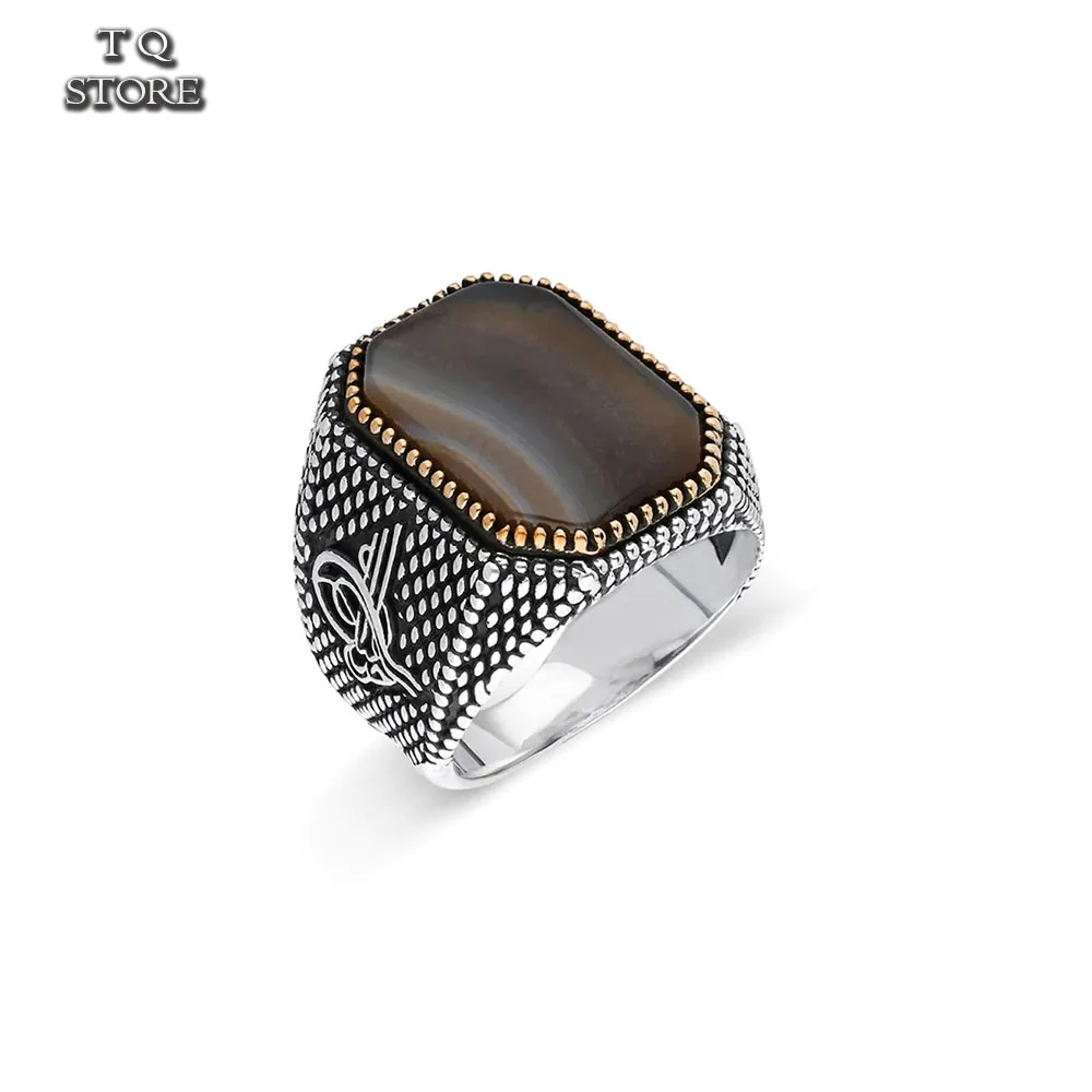 

925 Sterling Silver Ring for Men .Silver Ottoman Tugra Male Silver Ring With Onyx Stone