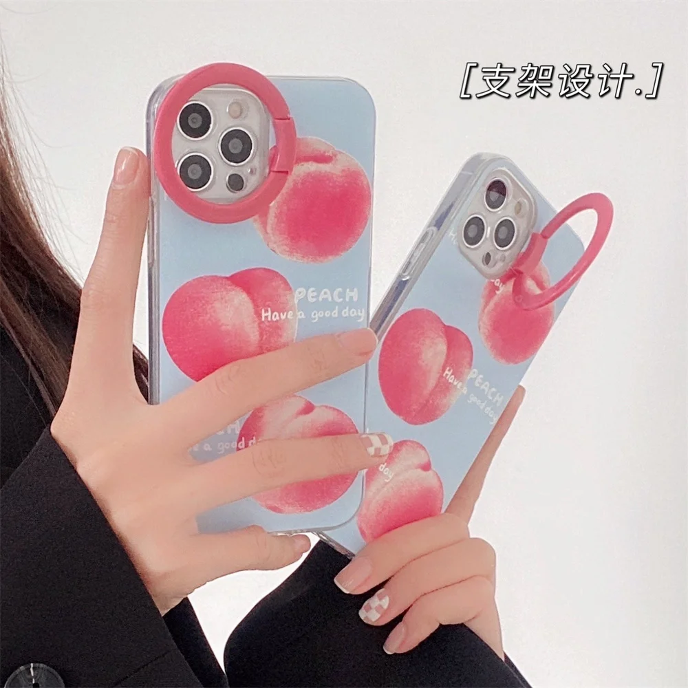 

3D Cartoon fruit Holder Cover for iPhone 12 XS 11 Pro Max Case Phone Holder Case For iphone X XR 6 6S 7 8 plus SE Peach Fundas