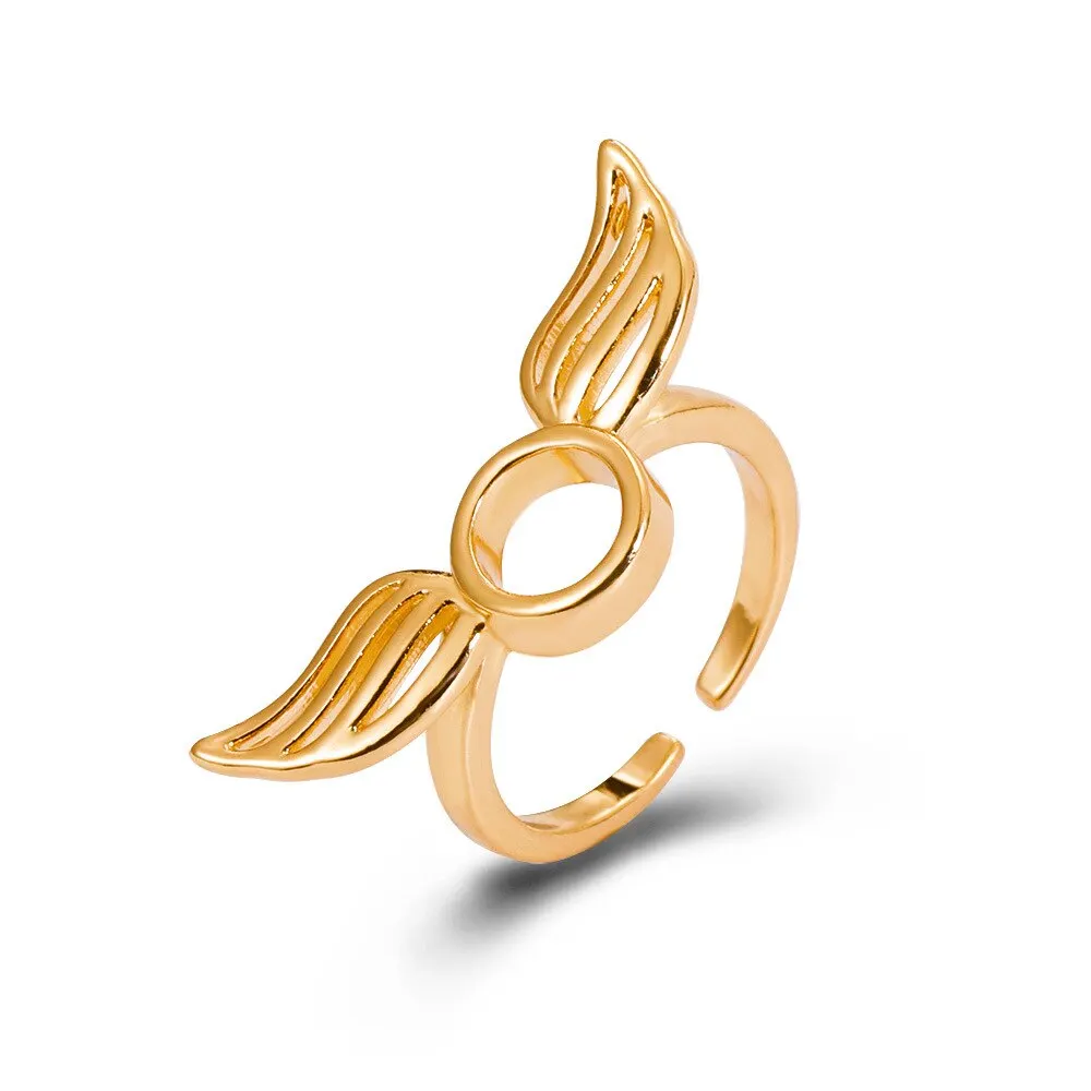

INS Hot Adjustable Opening Vintage Geometry Angel Wings Love Heart Rings For Women Girl Creative Jewelery Gift Party