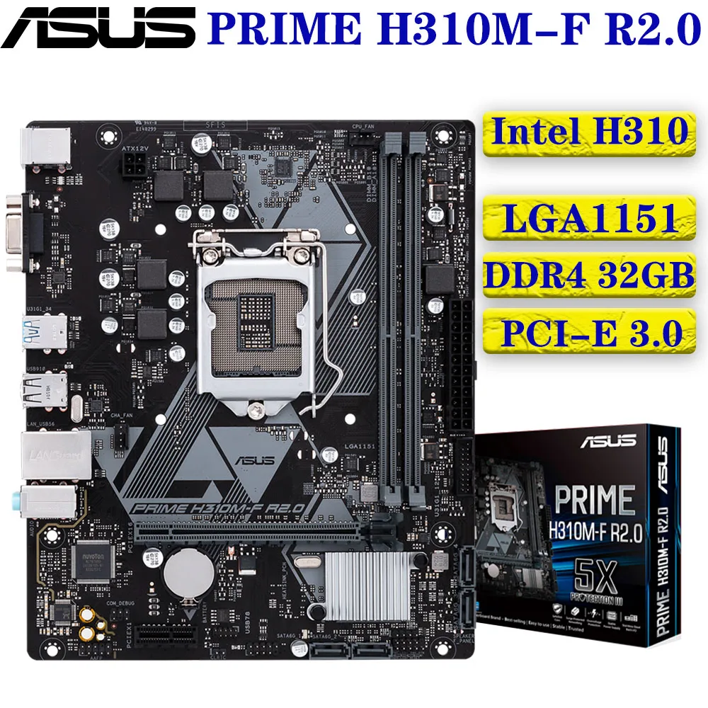 

LGA 1151 Asus PRIME H310M-F R2.0 Motherboard DDR4 Memory 2666MHz SATA 6 USB 3.1 Support 8th 9th-Gen Desktop Intel H310 Placa-Mãe