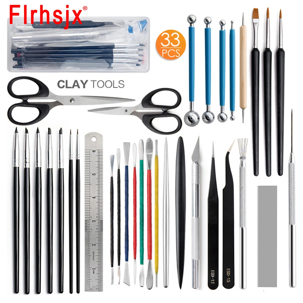 

33pcs DIY Sculpting Pottery Clay Tools Kit Ceramic Polymer Shapers Carved Clay Stone Plastic Soft Clay Making Tool