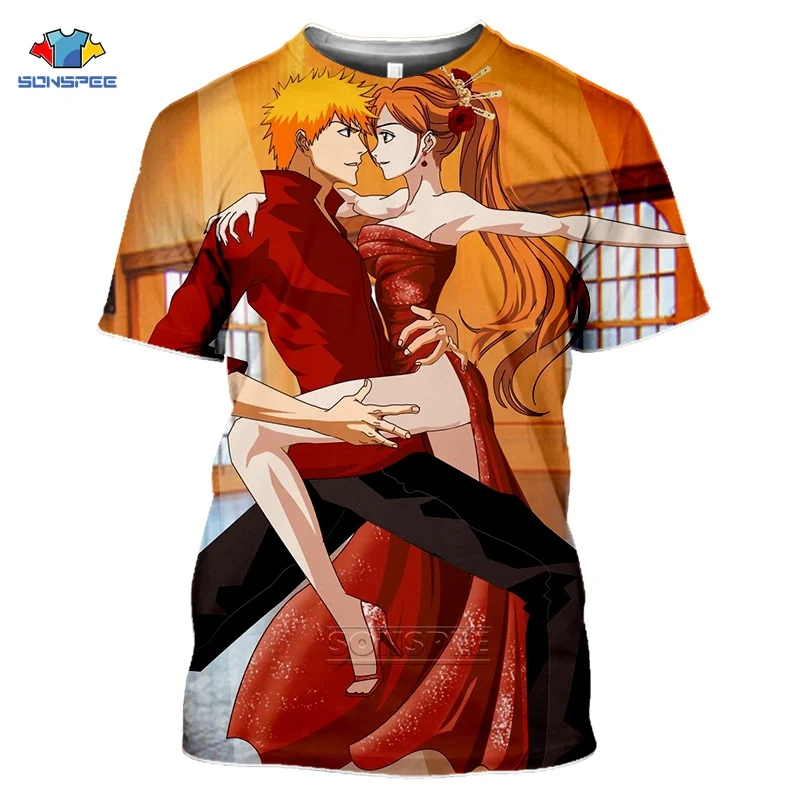 

SONSPEE Summer 3D Print Anime Bleach T Shirt Short Sleeve Hip Hop Top Harajuku Pullover Men Streetwear Women Fashion Sweatshirt