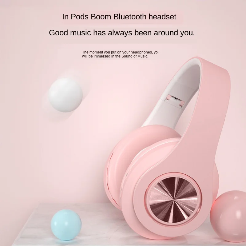 Розовый Bluetooth 5 0 Беспроводной наушники с HD микрофон гарнитуры Поддержка Tf карты