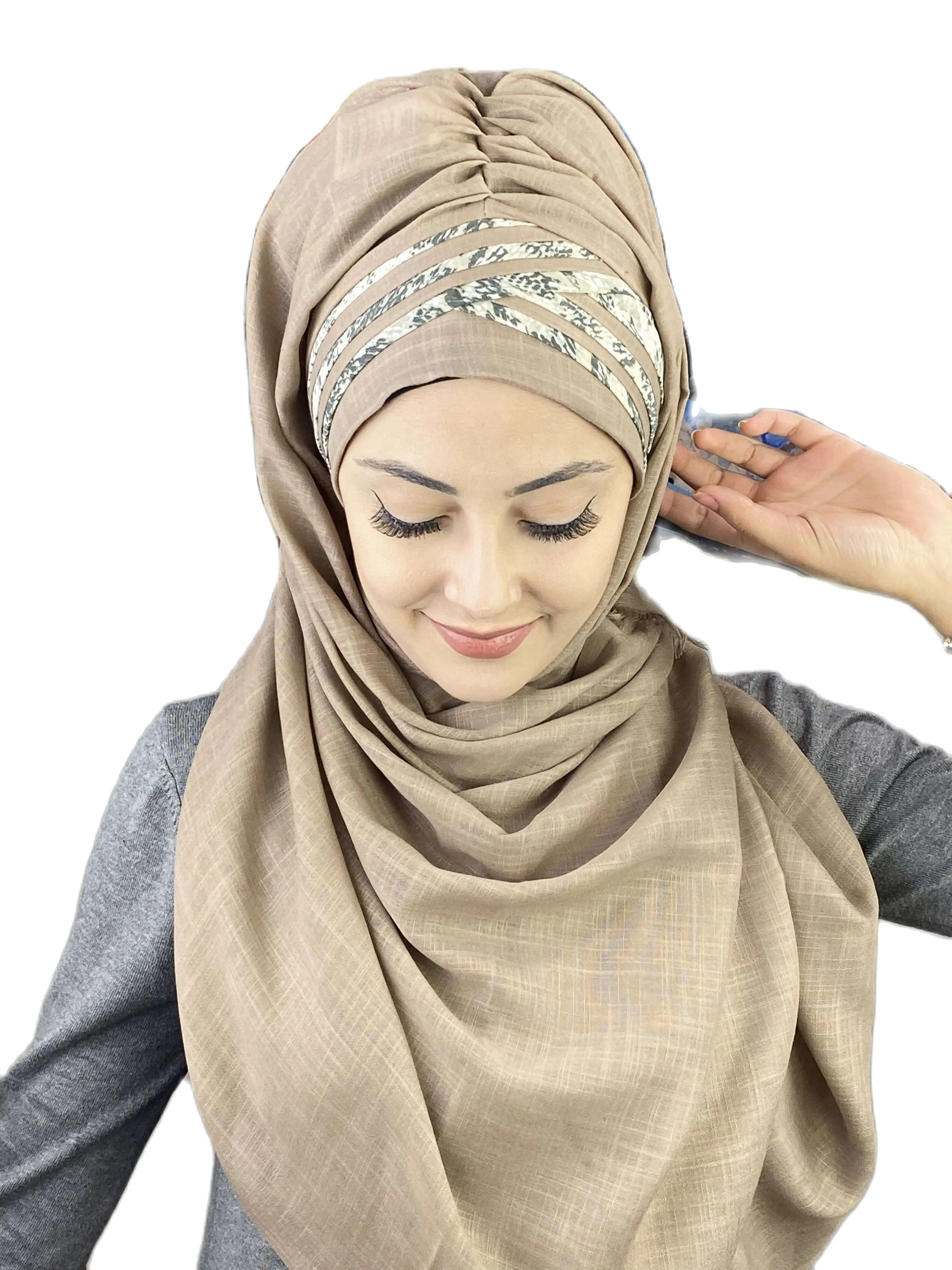 2022 New Fashion Hijab Islamic Women Winter Scarves Musulman Women's Products Hat Stone Crocodile Pattern Cross Draped Shawl