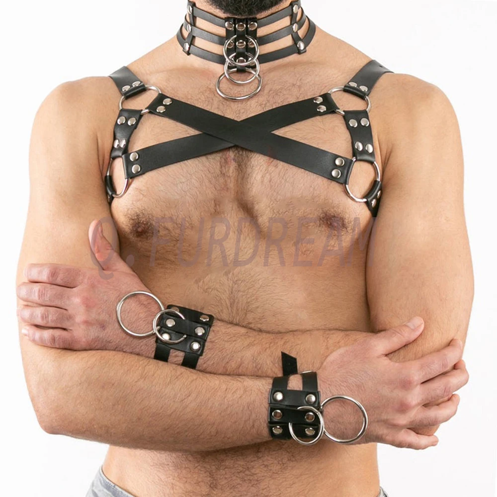 

Fetish Men Gay Chest Harness Belts Adjustable Faux Leather Tops Body Bondage Cage Harness Punk Rave Costumes for Adults Game