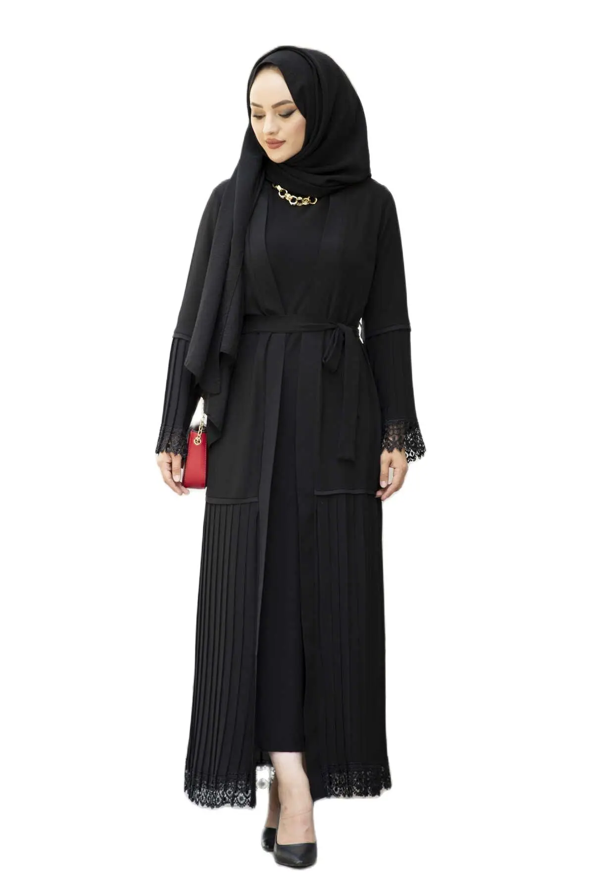 

2022 Lace Detailed Abaya Dress For Women Muslim Kaftan Ramadan Islamic Long Closed Turkey Hijab Dubai Design Doesn 'T Show under