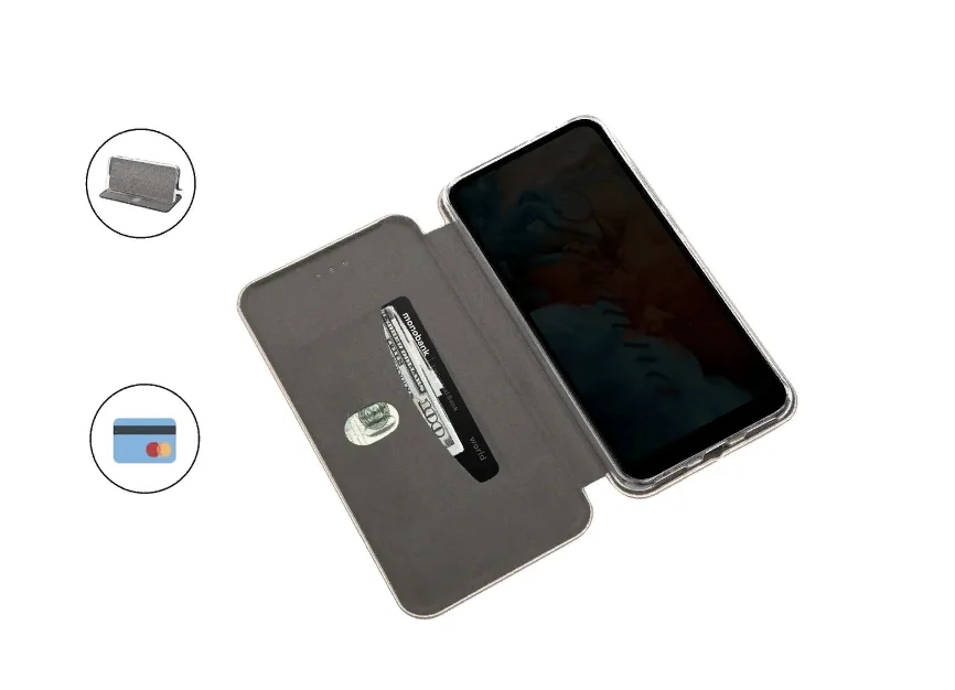 Выгодный комплект 2 в 1 для samsung A72 : чехол - книжка серый / серебряный + защитное