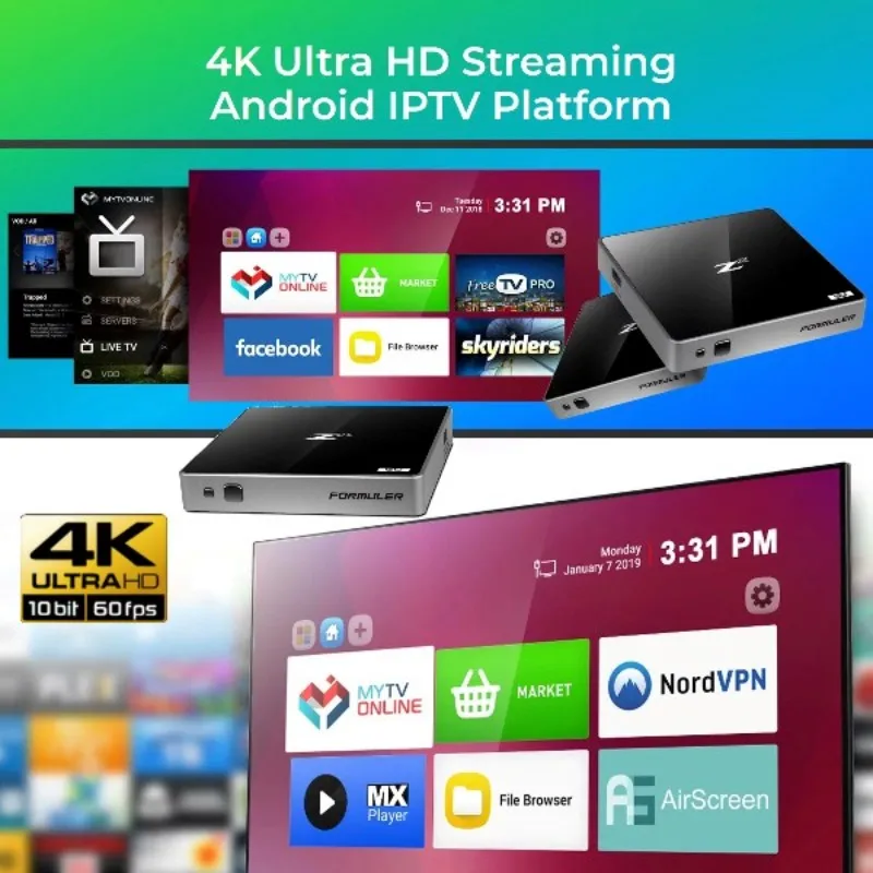 FORMULER Zx 5G IPTV/OTT 4K UHD HDR Android 7 телеприставка 2Go/1Go WiFi двухдиапазонный 2 4G/5G LAN 100M (VIERGE sans