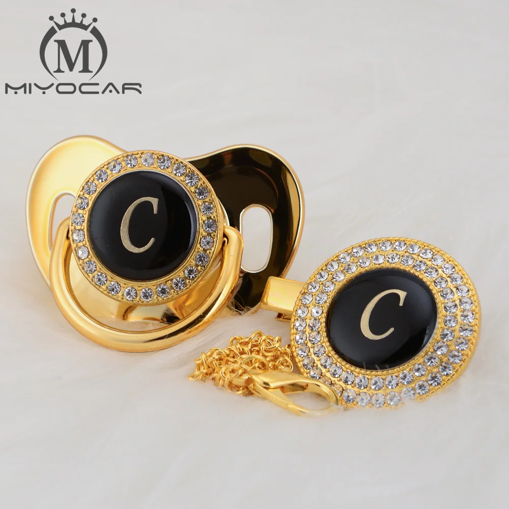 MIYOCAR золото серебро имя инициалы буквы C прекрасный bling соску и соски клип набор BPA