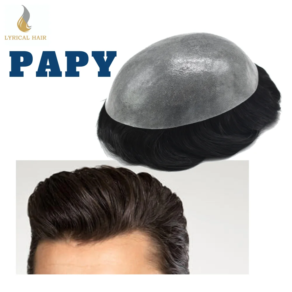 Mens Toupee Full Poly Skin Pu 0.10mm-0.12mm Human Hair Replacement System Natural Hairpieces Wig Men's Capillary Prothesis
