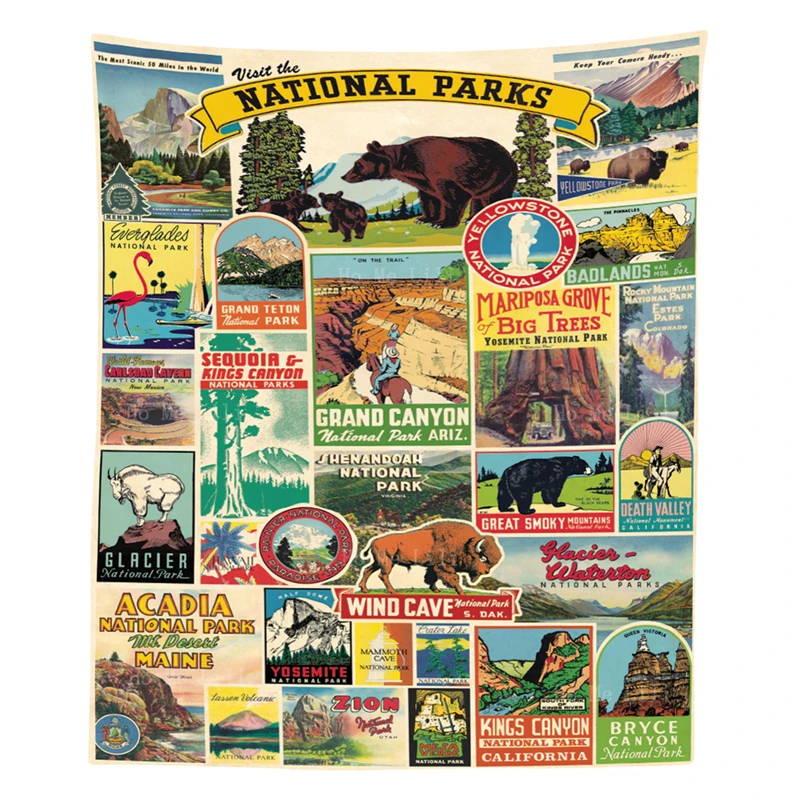 

Vintage Style National Park Travel Collage Posters Palm Beach Old Florida Wall Hanging Modern Tapestry By Ho Me Lili