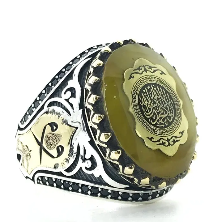 

Handwork Amber Gemstone Special Design Silver Men 'S Ring