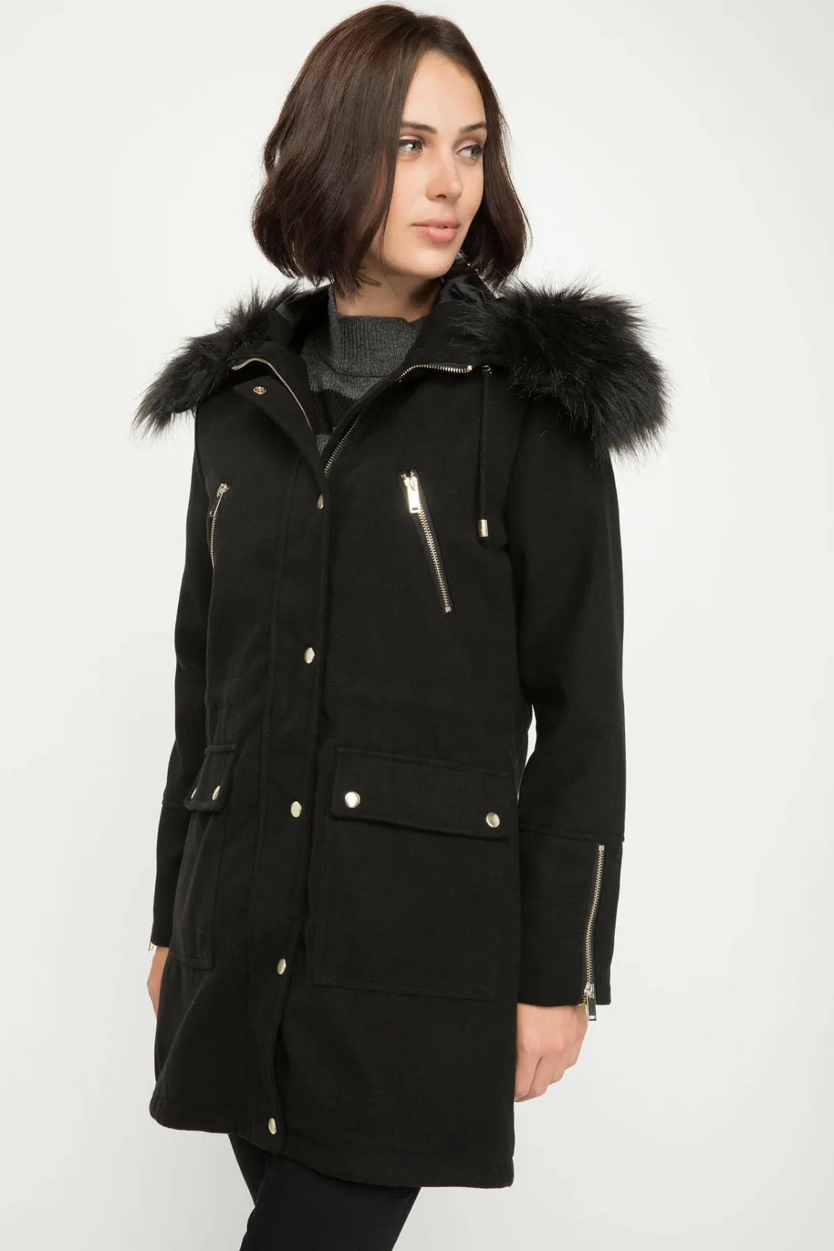 DeFacto Женские однотонные толстовки на молнии хлопковая куртка с карманом