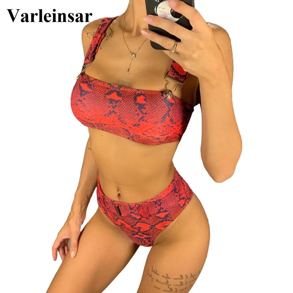 Женский купальник бикини с высокой талией и принтом в виде змеи из двух предметов