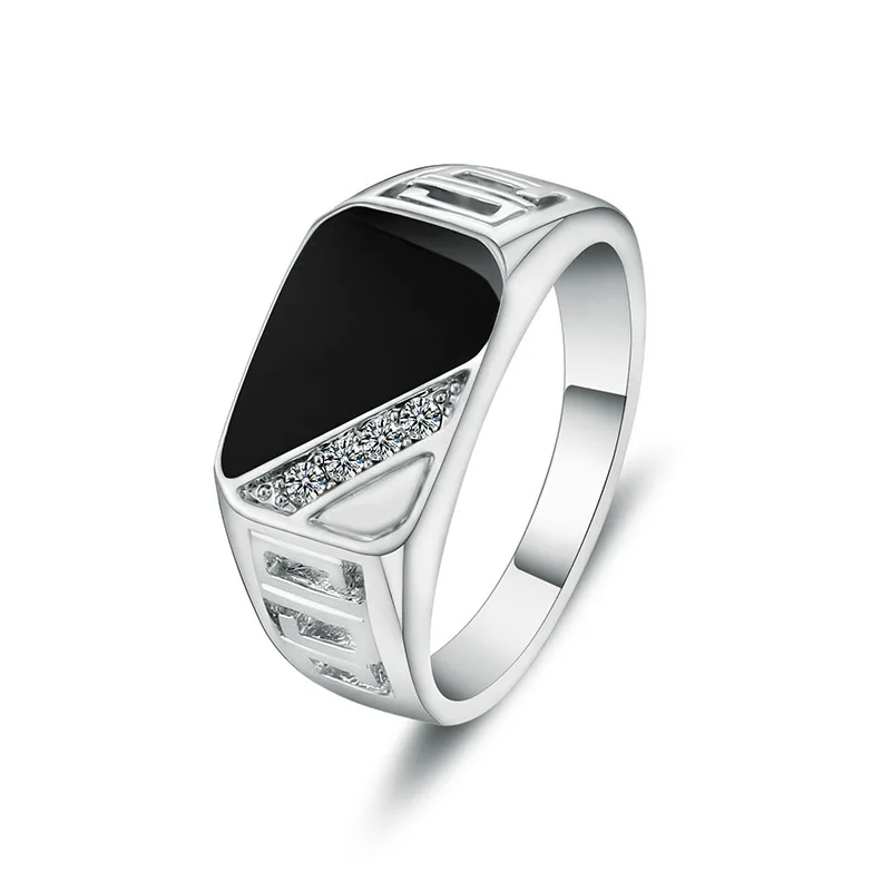 

Geometric Carving Black Enamel Zircon Diamonds Gemstones Rings For Men Gold Silver Color Men's Ring Daily Jewelry Accessories