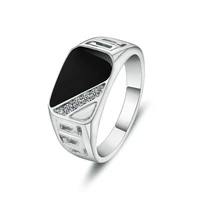 geometric carving black enamel zircon diamonds gemstones rings for men gold silver color mens ring daily jewelry accessories