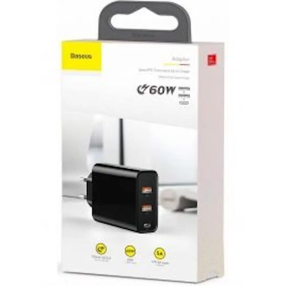 Сетевое зарядное устройство Baseus PPS three output quick charger (C+U+U) 60W EU|Зарядные устройства