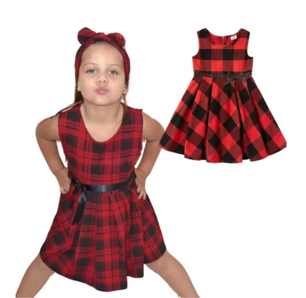 

Girls Plaid Dress for Girls, Autumn Party, Children's Dress Plaid Short-sleeved Dress, Mom Arriked