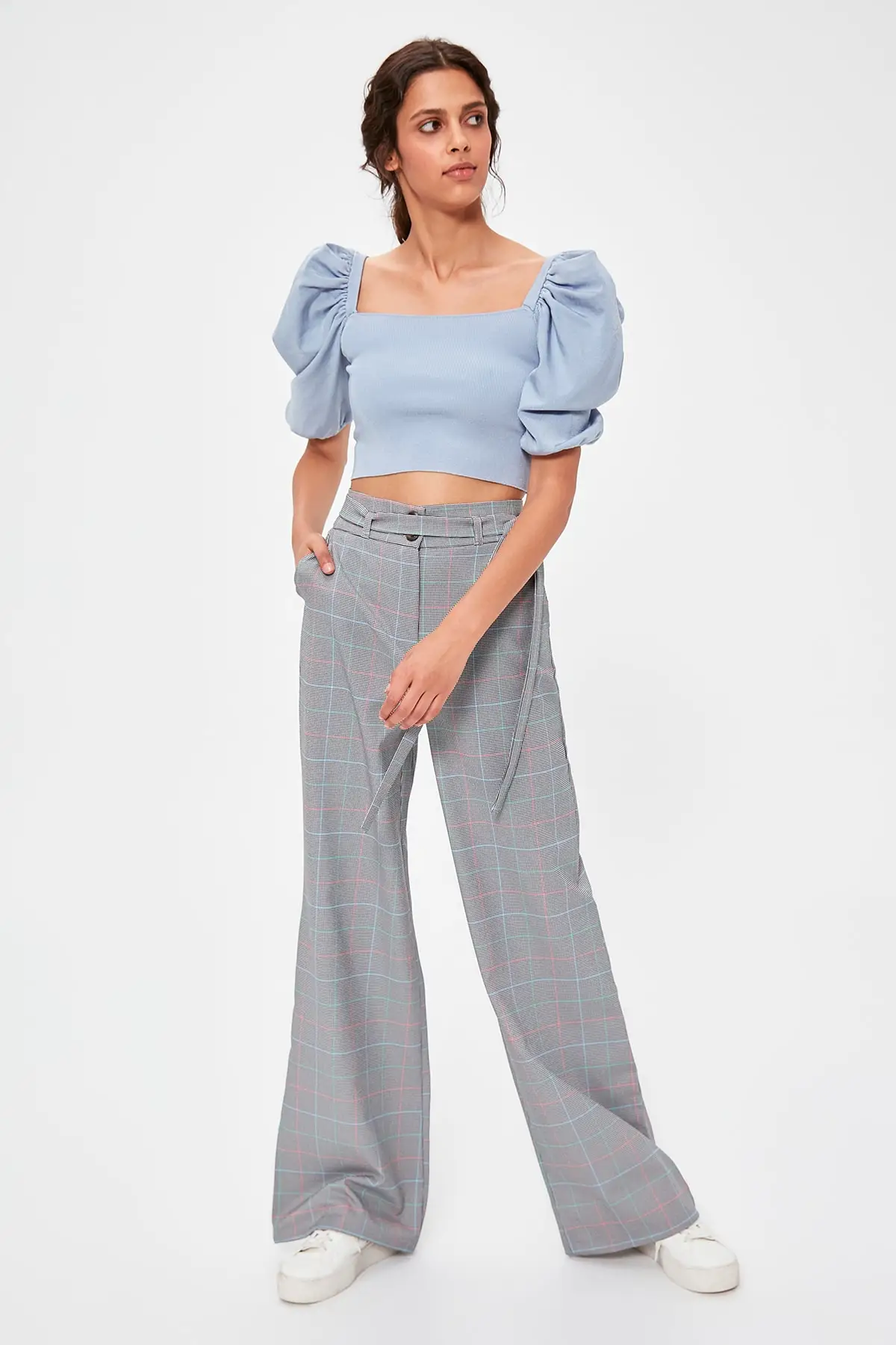 Trendyol серые брюки с поясом TWOAW20PL0134