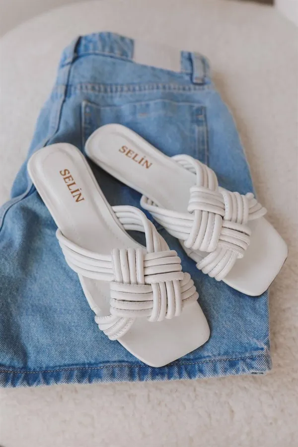 

Selin Lexi Quality Artificial Leather Women's Slippers Street Slippers Indoor and Outdoor Slippers Lilac White Baby Blue Thin St