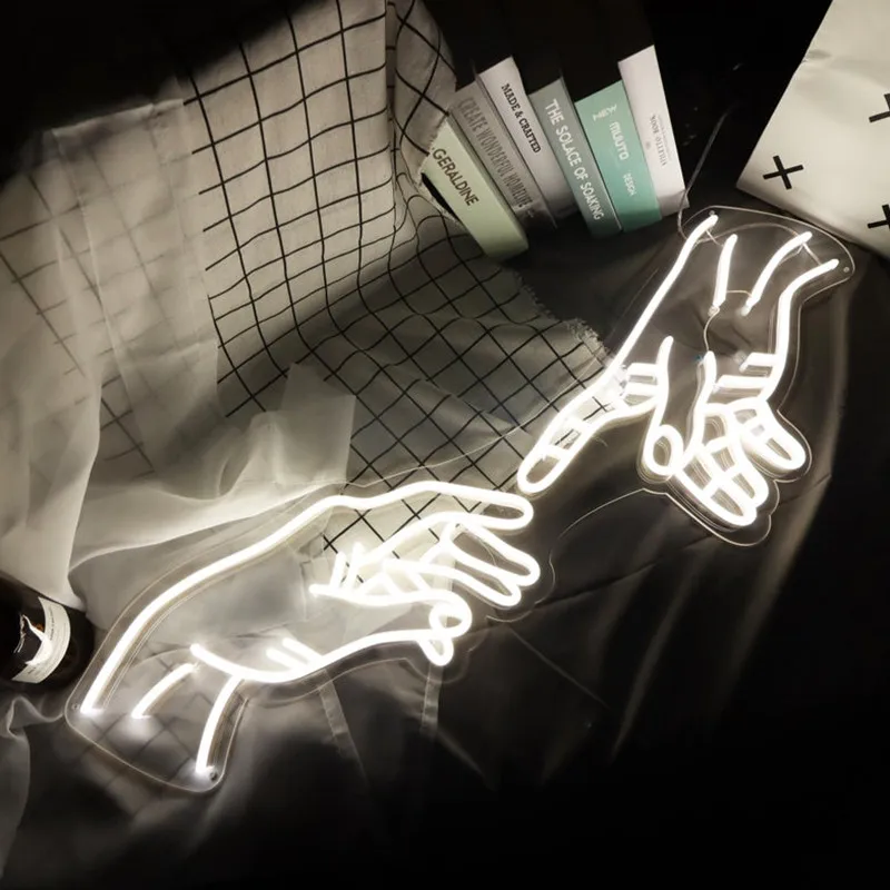 Неоновая вывеска руки Бога для спальни с неосветильник выми цветами на заказ