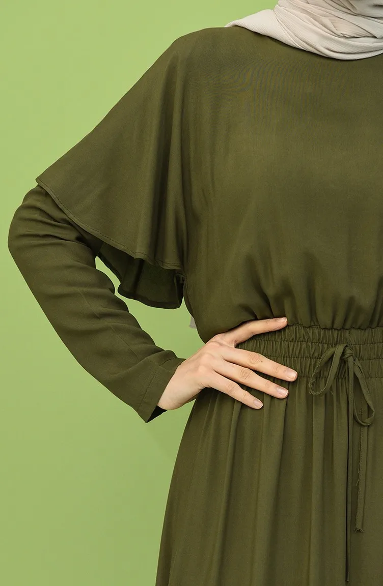 

Elastic Waist Flounce Dress Viscose Fabric Straight Hidden Zipper Waist Unlined Long Sleeve Zero Collar Seasonal Women Muslim