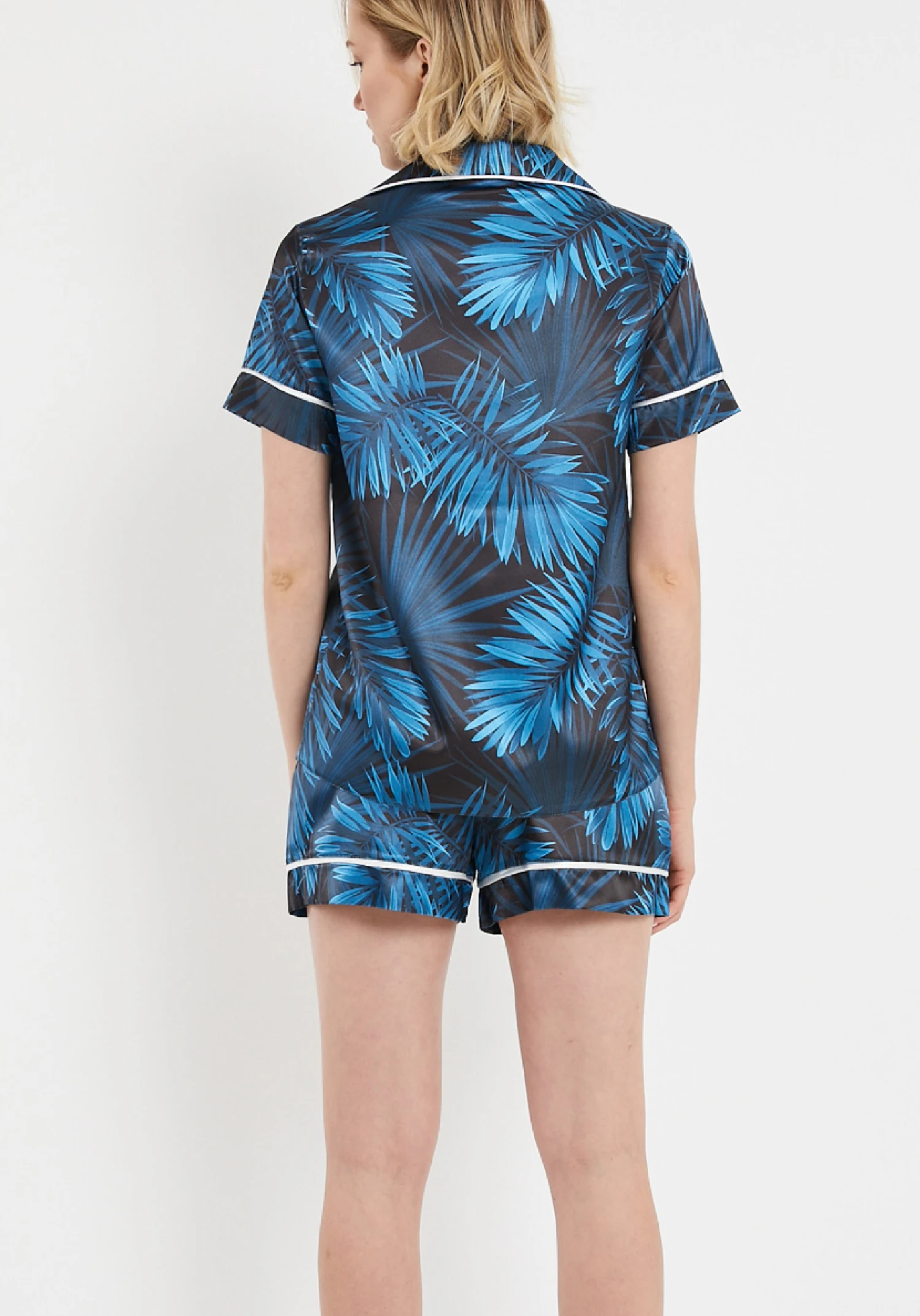 

Luxury Light Tropical Short Satin Pajamas Set