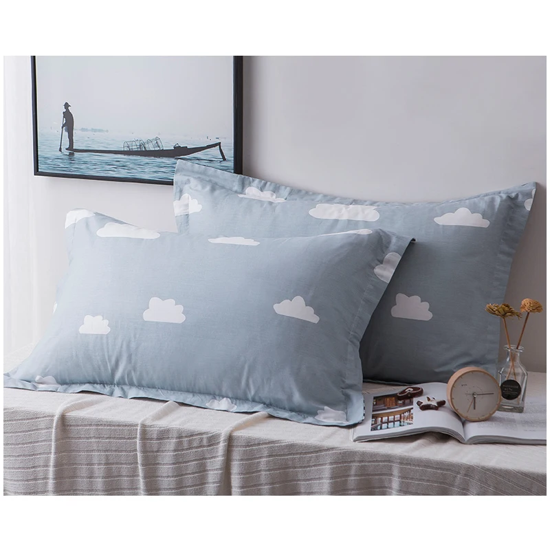 

BIYOHAN Cotton Pillow Case One Pair Pack Cotton Printed Pillow Case Single Dormitory Pillow Cover 48x74cm