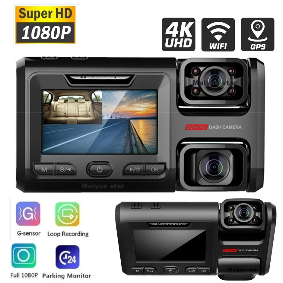 

4K 2160P 3 Channel 360 Degrees WIFI Camera Front and Rear Dual Lens HD Night Vision Car DVR Video Recorder with Rear View Camera