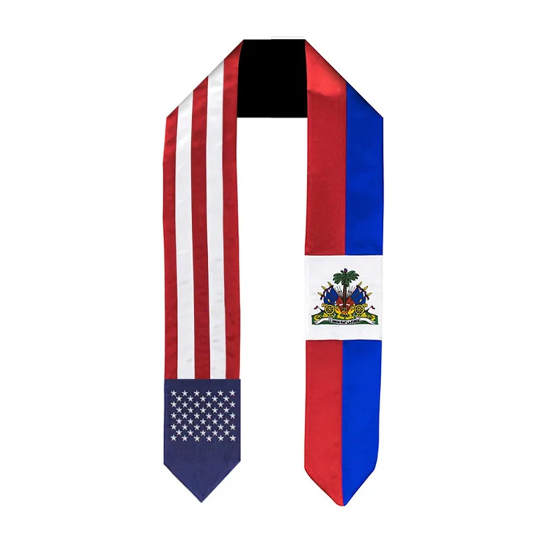 

180*14cm American Haiti National Flag Graduation Stole Bachelor Gown Accessory Graduation Sash