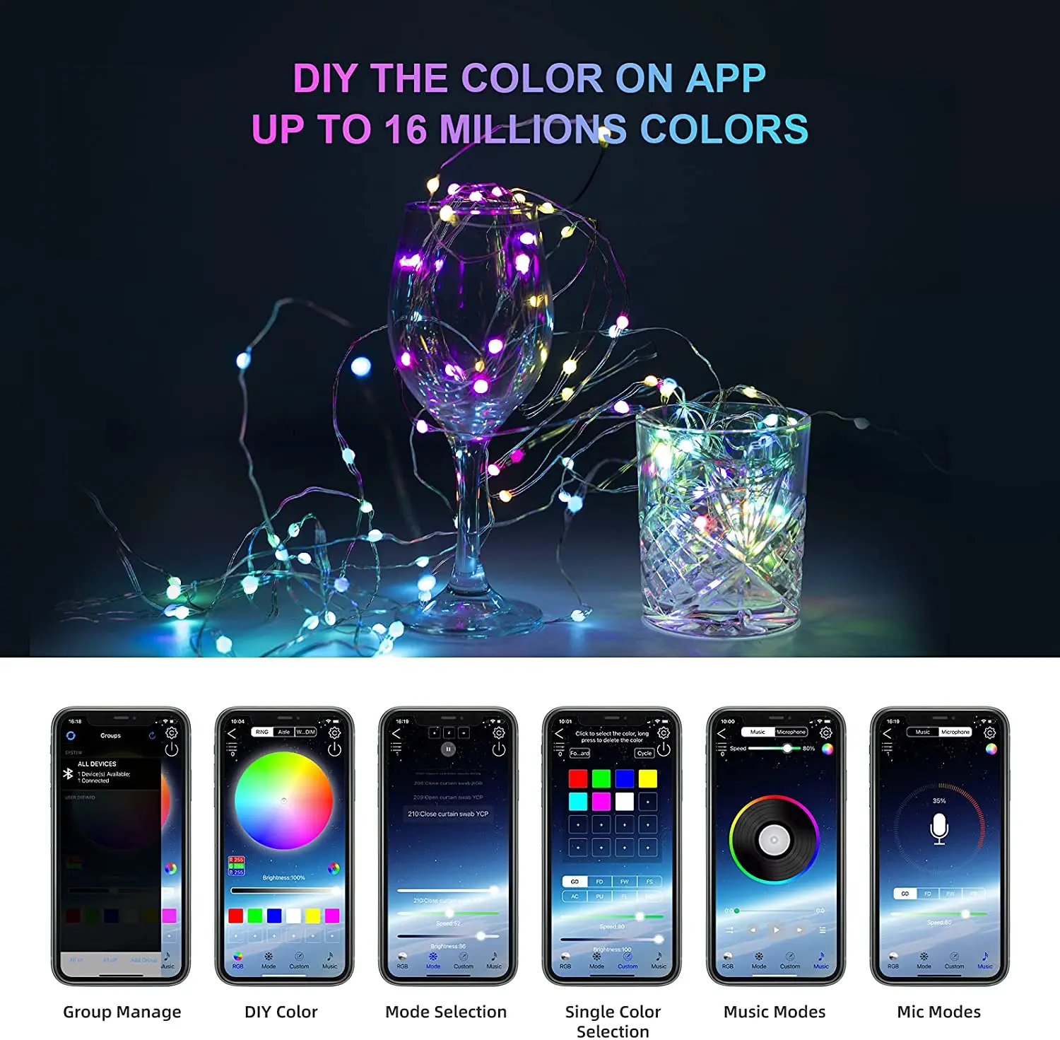 RGB-гирлянда светодиодная Водонепроницаемая с поддержкой Bluetooth 20 м 200